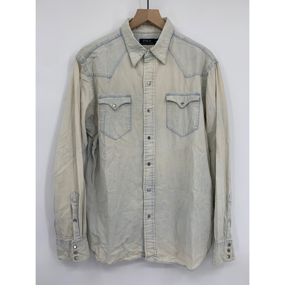Polo Ralph Lauren Denim Shirt Mens Large Western Snap Light Wash Cotton